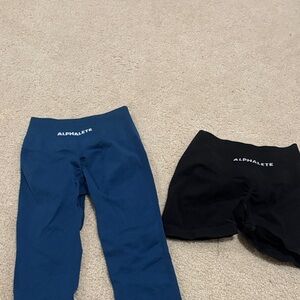 Alphalete Kids Navy Blue Leggings & Black Bike Shorts